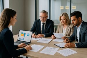 Direito Penal Empresarial na administração superior das empresas em reunião executiva, foco em governança e resposta a crises